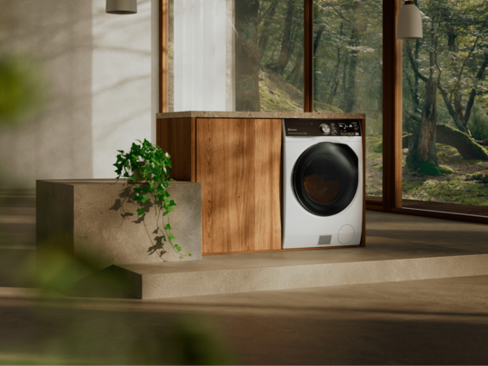 A washer dryer in a home environment.